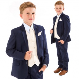 Boys Navy & Ivory Deluxe Swirl 6 Piece Slim Fit Suit